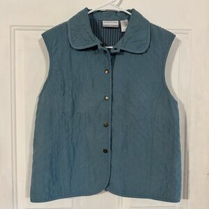 Alfred Dunner Vest Womens 12 Petite Blue Polyester Knit Button Down Outdoors